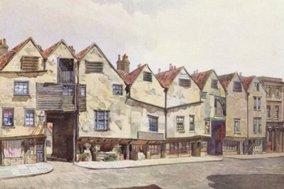 Londres perdida: Ancient Tenements in Bermondsey Street (litografia a cores) de John Crowther
