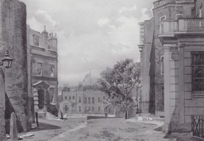 Londres perdida: Whitehall Yard, com a casa de Vanbrugh ao fundo (litografia) de John Crowther