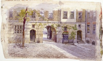 Vista da entrada do Staple Inn, Londres, 1882 de John Crowther