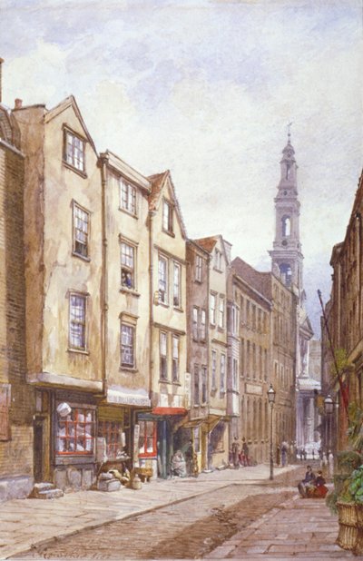 Vista de Drury Court, olhando para St Mary le Strand, Westminster, Londres, 1882 de John Crowther