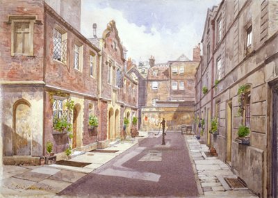 Vista de esmolas em Cock Court, Jewry Street, City of London, 1886.                        de John Crowther