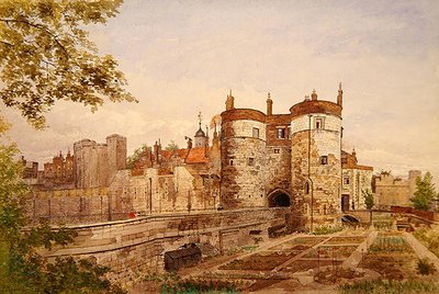 Vista da Torre de Londres, mostrando Byward Tower, Beauchamp Tower, Devereux Tower e St. Thomas Tower de John Crowther