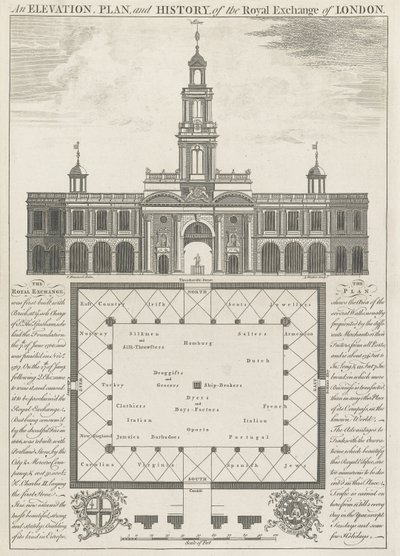 Uma elevação, plano e história da Royal Exchange of London de John Donowell
