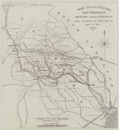 Mapa que ilustra a marcha do general Sherman através da Geórgia, de Atlanta a Savannah, em novembro e dezembro de 1864 de John Dower
