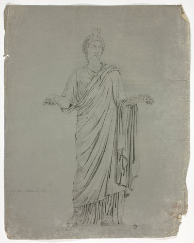 Estátua antiga da deusa em pé com os braços estendidos de John Downman