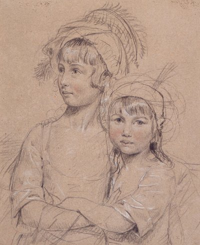 No.1857 As Misses Rigby, as duas filhas do Sr. Rigby de Norwich (1747-1821) um cirurgião célebre, 1778 (giz no papel) de John Downman