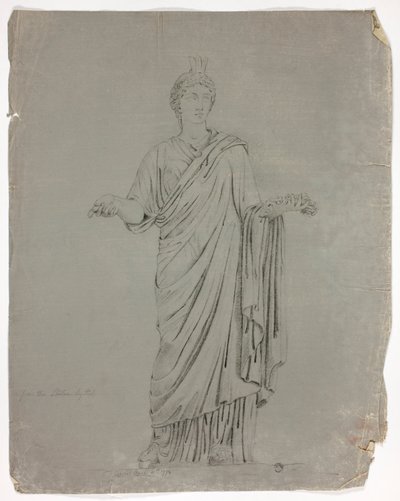 Estátua antiga da deusa em pé com os braços estendidos de John Downman