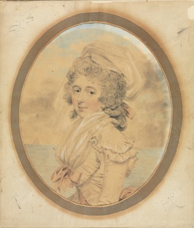 Jovem senhora com um laço rosa em seu corpete, 1792. de John Downman