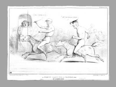 Uma corrida Poney por uma sela em Cambridge, 1834. de John Doyle