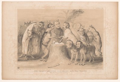 Pact tussen de wolven en de schapen
O tratado entre as ovelhas e os lobos. Depois de Les Loups et les Brevis de Granville (título sobre o objecto)
HB Sketches (título da série sobre o objecto) de John Doyle