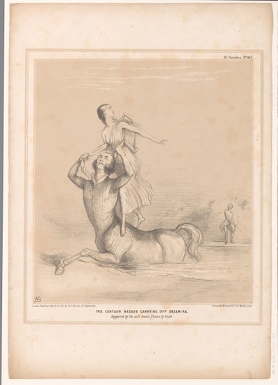 Spotprent conheceu Lord Bentinck als de centaur Nessus
O centauro Nessus carregando a Deianira. Sugerido pelo conhecido Quadro de Guido (título sobre o objecto)
HB Sketches (título da série sobre o objecto) de John Doyle