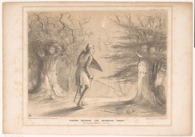 Spotprent conheceu Lord Russell como Tancredi
O Tancred a entrar na floresta encantada. Vídeos Jerusalém Entregue. Canto XIII (título sobre o objecto)
HB Sketches (título da série sobre o objecto) de John Doyle