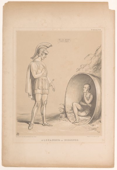 Spotprent conheceu Sir Robert Peel
Alexandre e Diógenes (título sobre o objecto)
HB Sketches (título da série sobre o objecto) de John Doyle