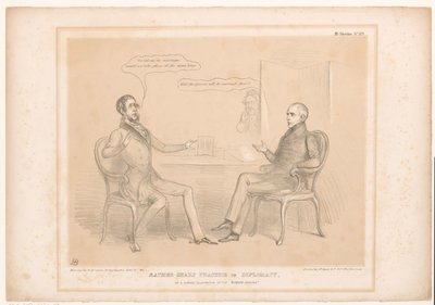 Spotprent op koninklijke huwelijken
Uma prática bastante aguçada na diplomacia, ou uma curiosa ilustração do Entente Cordiale (título sobre o objecto)
HB Sketches (título da série sobre o objecto) de John Doyle