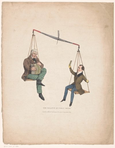 Libra com os escritores Walter Scott e Thomas Moore O equilíbrio do favor público (título no objeto) de John Doyle