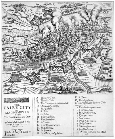 The Faire City of Magdenburg, com The Fortifications and Outworkes. E de que maneira foi Besiedged por John Tserclaes Conde de Tilty, 1631 de John Droeshout