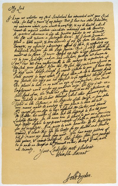 Carta de John Dryden a Laurence Hyde, c1682-1683. de John Dryden