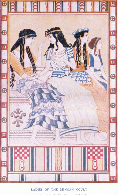 Ladies of the Minoan Court , ilustração de Myths of Crete and Pre-Hellenic Europe pub. by the Gresham Publishing Company Limited 1920