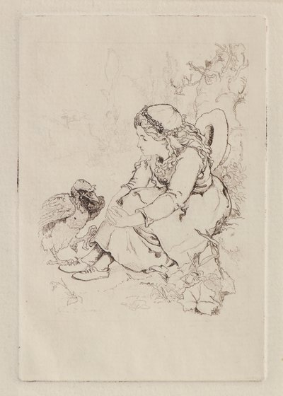 Menina sentada e Pássaro Grande (gravura) de John Duncan