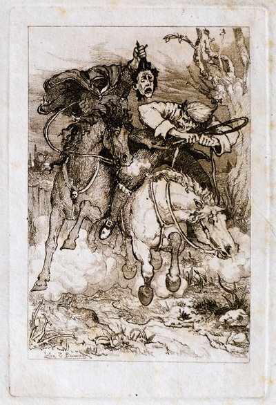 Dois Cavaleiros Galopantes [um carregando sua própria cabeça] (gravura) de John Duncan