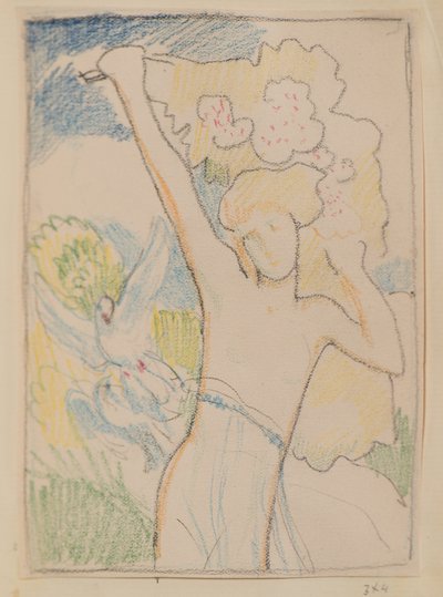 Sem título [Figura feminina e pombas] (lápis) de John Duncan
