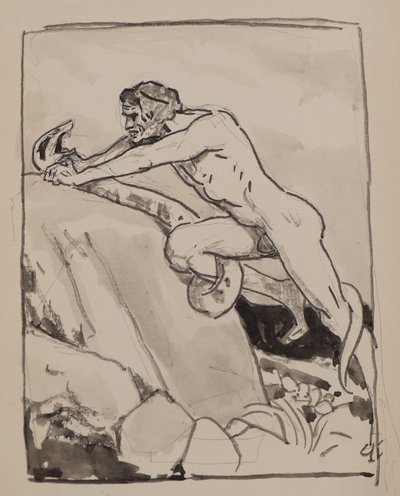 Sem título [Homem lutando com uma cobra] (aguarela) de John Duncan