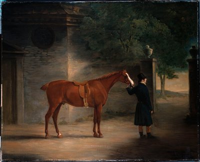 Um caçador e um noivo em um pátio, 1816 de John E. Ferneley