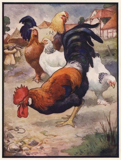 O Galo e a Jóia (lito colorido) de John Edwin Noble