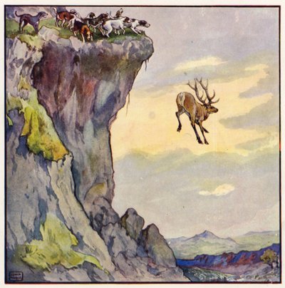 O fanfarrão mergulhou no abismo abaixo (lito colorido) de John Edwin Noble