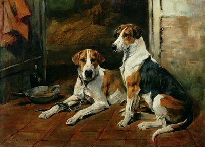 Cães de caça em um interior estável de John Emms