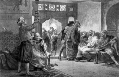 Uma barbearia em Tunis, 1875. de John Evan Hodgson