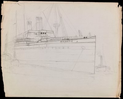 PAH1223; Esboço do navio de passageiros Majestic (inacabado) (desenho) de John Everett