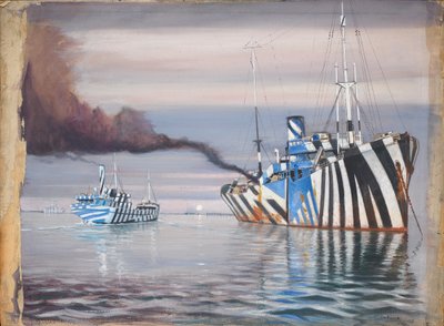 O S.S. Lepanto e outro navio a vapor, ambos pintados com cores deslumbrantes, ancorados em águas calmas de John Everett