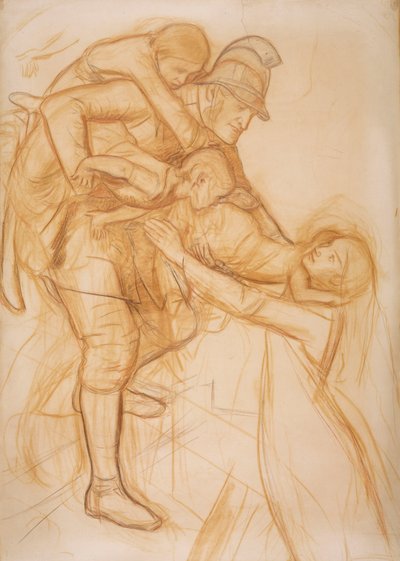 Desenho animado para "The Rescue", c.1855 de John Everett Millais