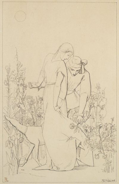 Amantes por uma roseira, 1848 de John Everett Millais