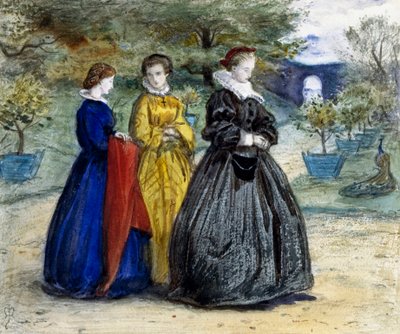 "Mary Queen of Scots" A rainha Mary Stuart (1542-1587) ou Maria I da Escócia e o seu séquito. Pintura de John Everett Millais (1829-1896) (pré-rafaelita) de John Everett Millais
