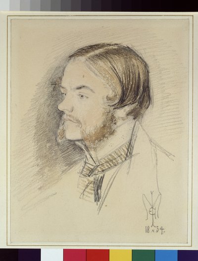 Retrato de Holman Hunt, 1854 (wc e lápis sobre papel) de John Everett Millais