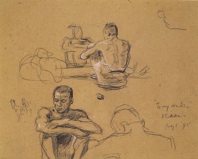 Estudo para The Last Trek, 1895 (carvão vegetal no quadro de artistas marrons) de John Everett Millais