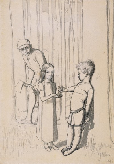 Estudo para &39;The Woodman&39;s Daughter&39;, 1849 (caneta e tinta e sobre grafite no tecido) de John Everett Millais
