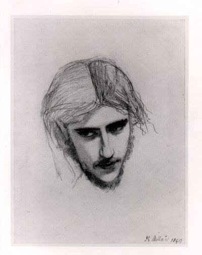 Estudo para o chefe de Ferdinand para &39;Ferdinand Lured por Ariel&39;, 1849 (grafite no papel) de John Everett Millais