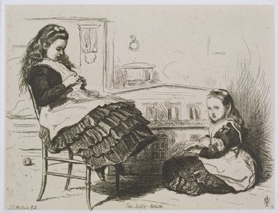 The Baby House, número 9 de uma série de gravuras para a Art Union of London do Etching Club (gravura em papel de prova da Índia sobre papel de capa) de John Everett Millais