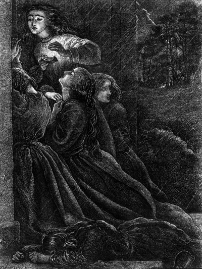 As cinco virgens tolas, ilustração de "As parábolas de nosso Senhor e Salvador Jesus Cristo", 1864 de John Everett Millais