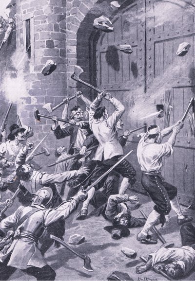 O saco de Dundee 1 de setembro de 1651: marinheiros ingleses atacam o Porto Wellgate, ilustração de 