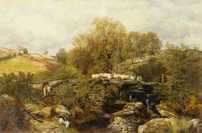 Um pastor e suas ovelhas por um córrego de John F. Tennant