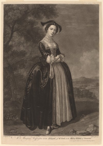 Sra. Margaret Woffington no Personagem da Sra. Ford nas Alegres Comadres de Windsor de John Faber II after Edward Haytley
