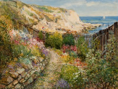 Um jardim Cullercoats com vista para o mar (óleo a bordo) de John Falconar Slater