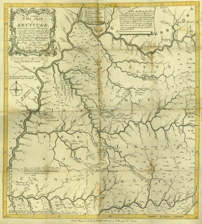 Mapa de Kentucke ..., gravado por Henry D. Pursell, impresso por T. Rook, Filadélfia, 1784 de John Filson