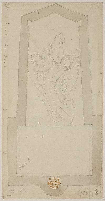Um espírito falecido elevado por dois anjos de John Flaxman