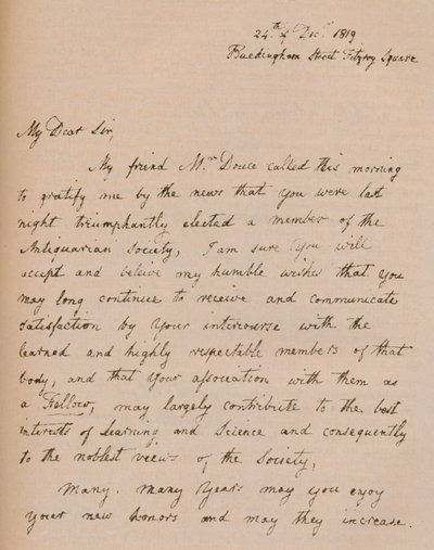 Uma carta de John Flaxman, 24 de dezembro de 1819 1904 de John Flaxman