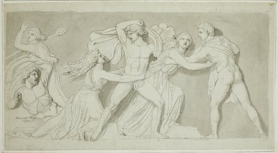 Amphion e Zethus libertando a sua mãe Antiope da fúria de Dirce e Lycus de John Flaxman